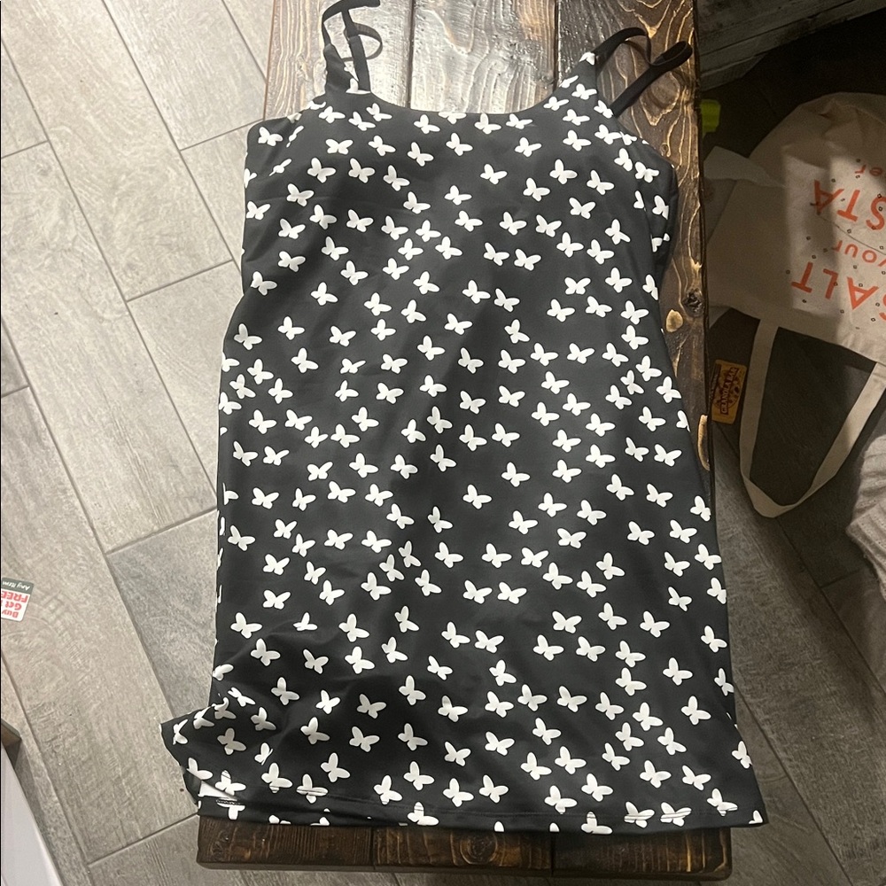 Amazon Black Active Wear Dress White Butterfly Print With Built in Shorts